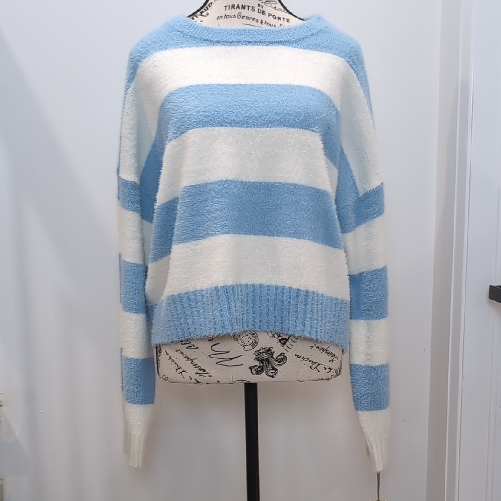 very truly yours - Blue and White Striped Soft Sweater